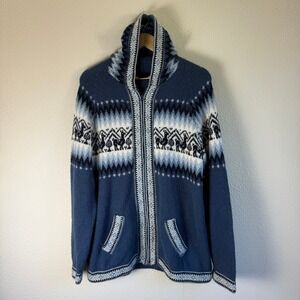 Artesanias Willy Alpaca Hoodie Mens Large Blue Good Peruvian Llama Knit Sweater